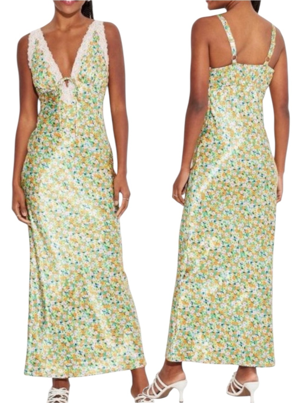 Wild Fable Satin Floral Lace Slip Dress LARGE - NWT